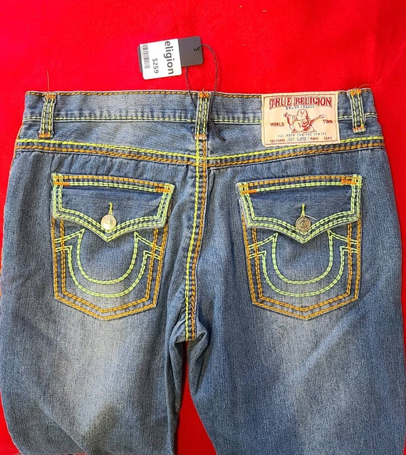 True religion green n orange stitches rare vintag… - image 4