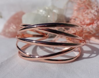 Multi Rose Gold Strand Adjustable Bangle Cuff