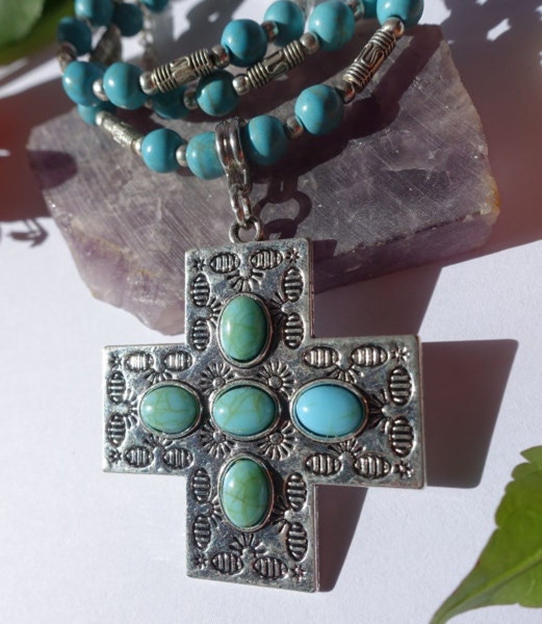 Howlite Silver Mexican Cross Necklace Etsy