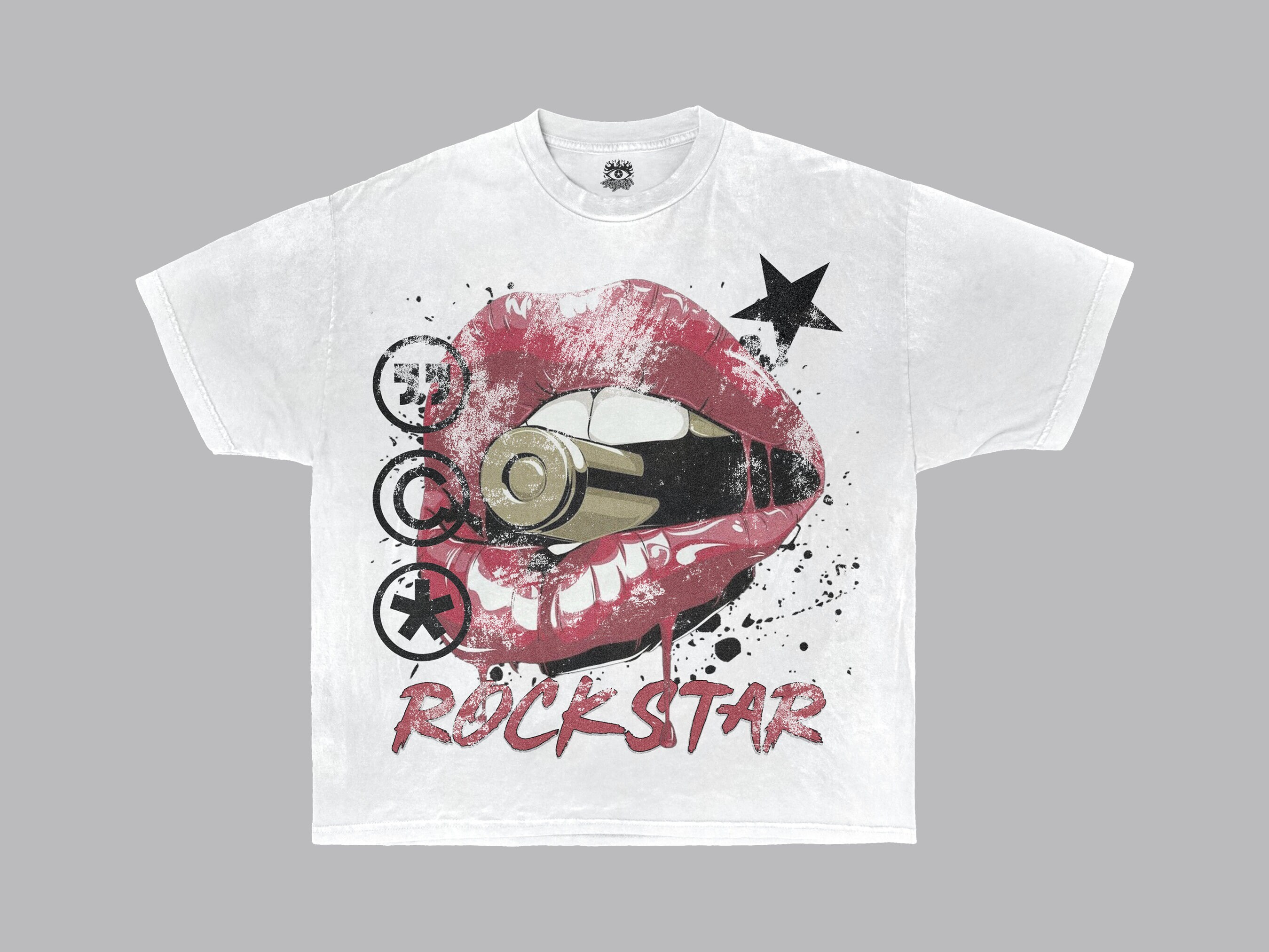 Rockstar Tee, White, Screen Print, Unisex, Red, Streetwear Rockstar Tee, White, Screen Print, Unisex, Red, Streetwear