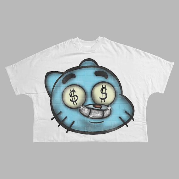 Gumball Tee, 300 GSM, Cropped, Boxy, Oversized, White, Cyan