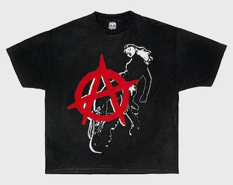 Anarchy white T-Shirt, graphic, y2k, fashion, streetwear, men, women, unisex, screen print, short sleeve, cotton, crew neck, goth, opium