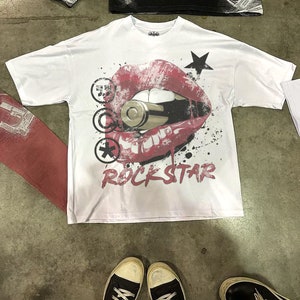 Rockstar Tee, White, Screen Print, Unisex,