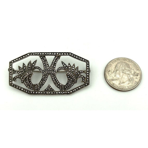 Art Deco Vintage Sterling Silver Marcasite Rectan… - image 2