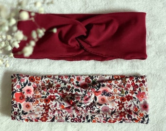 Stirnband Haarband floral Uni rot Herbst Frühling Sommer Blümchen Mädchen Mutter Tochter Set