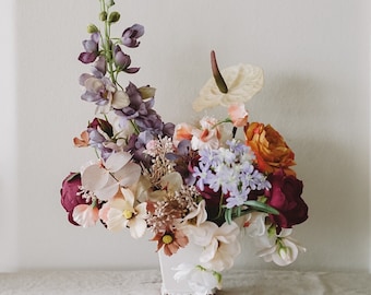 Mother's Day Gift, Gorgeous, Purple, Peach Coral, Real-Touch Silk Floral Arrangement, Summer Centerpiece, Artificial Flower Arrangement