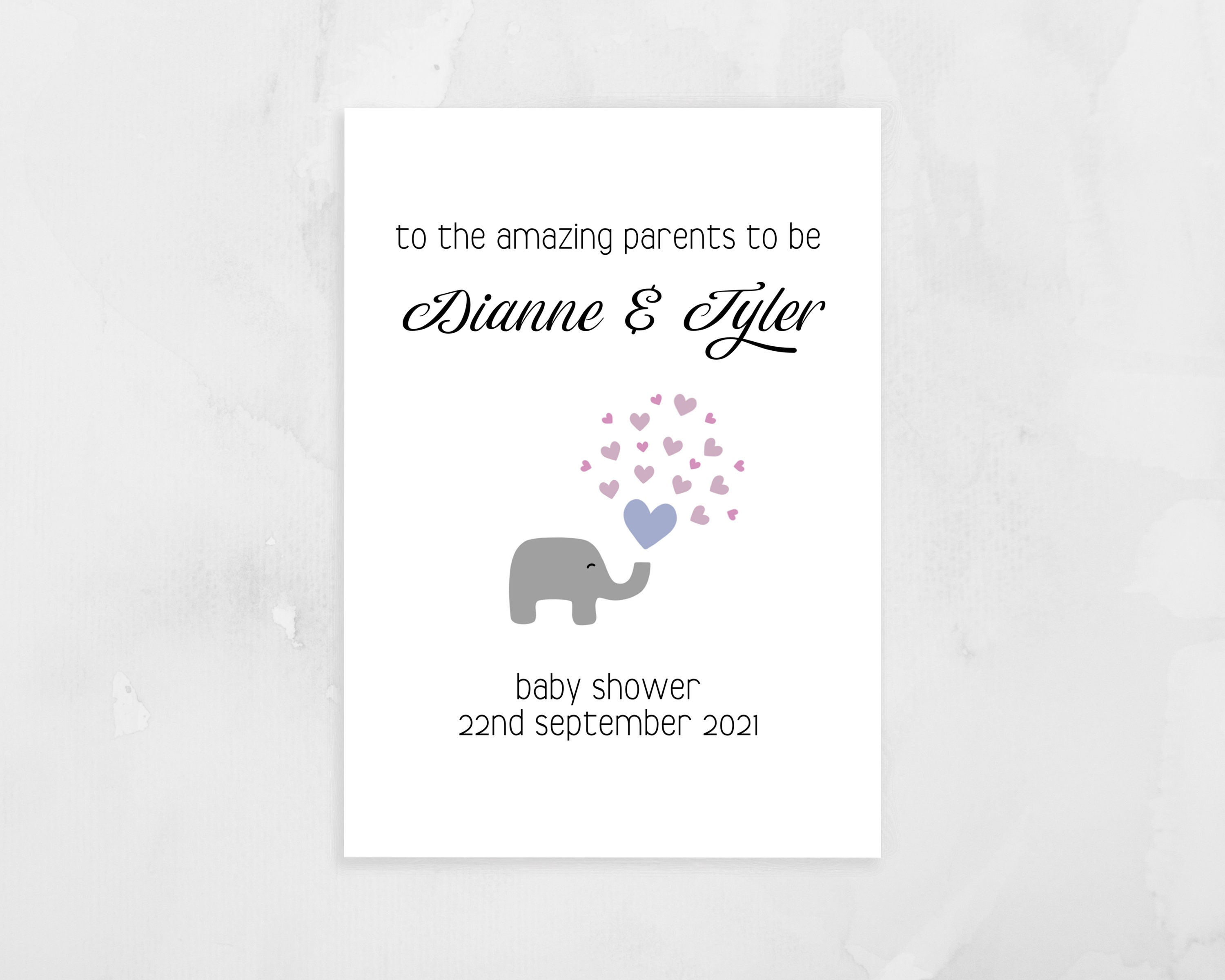 Personalised Baby Shower Blue Card, Parents to Be Elephant Baby Shower