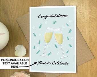 Congratulations Champagne Card Personalised, Congratulations, Time To Celebrate Congratulations on New Job, Engagement, New Home, Graduation