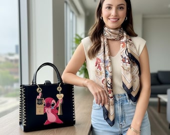 Handcrafted Leather Tote Bag: Lilo & Stitch Angel Design