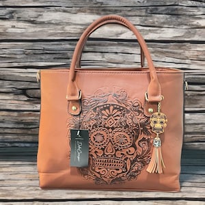 Skeleton face Faux leather Handbag/Brown