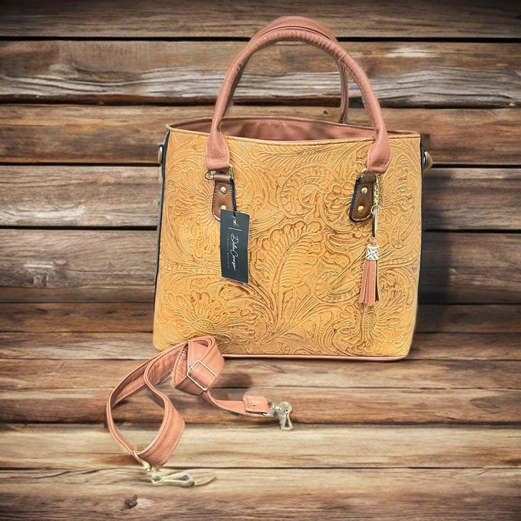 Flower Embossed Tote Bag/mustard - Etsy