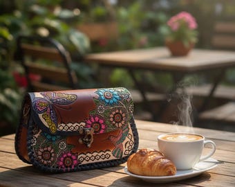 Artisanal Crossbody Bag.Hand-Carved Leather Crossbody Bag