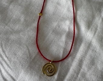 925 Sterling Silver Necklace, Spiral Sun Necklace, Gold Plate Necklace, Red String Necklace, Minimal Red Necklace, Gift