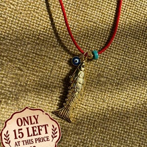 925 Sterling Silver Fish Necklace, Red String Necklace, Minimal Protection Jewelry, Lucky Charm Gift