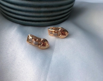 Boucles d'oreilles pendantes en titane plaqué or, pierre zircon