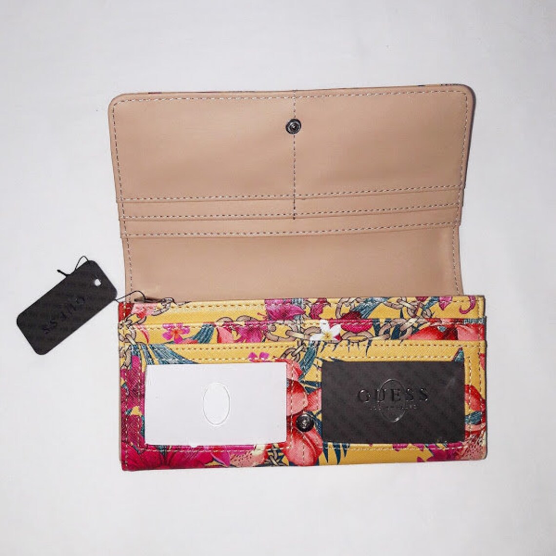Guess Faux Leather Wallet Floral Print Multicolor Etsy