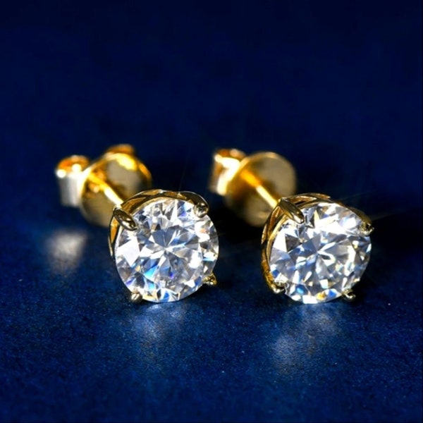 Certified 14K Solid Yellow Gold VVS1 1.60ct t.w Moissanite Stud Earrings Unisex Screw backs Luxury Wedding Anniversary Gift