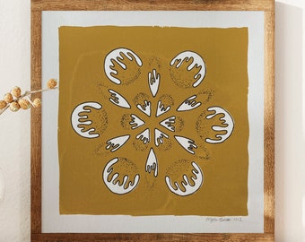 Mustard Yellow Silkscreen Print - 9"x9" - Handprinted - Wall Art - Square