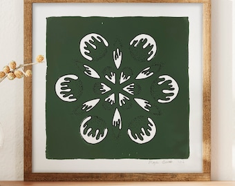 Forest Green Silkscreen Print - 9"x9" - Handprinted - Wall Art - Square