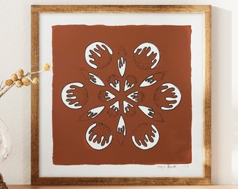 Rust Silkscreen Print - 9"x9" - Handprinted - Wall Art - Square