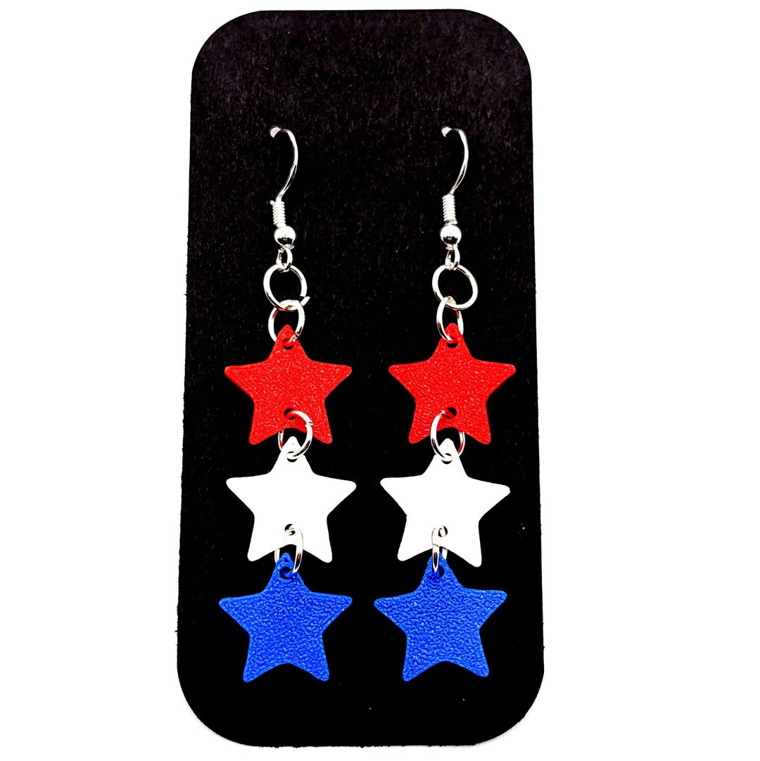 Star Earrings: Red, White, and Blue - Amanda Roos Art - Etsy