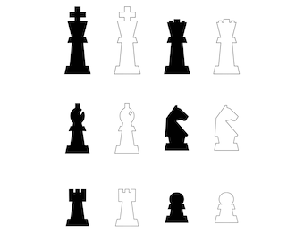 Chess Pieces SVG Bundle: Black and White Outline Vectors (Digital Download)