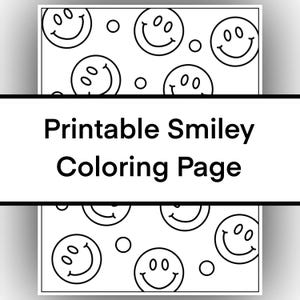Smiley Face Coloring Page, printable, digital download, for kids and adults, 90s, happy faces