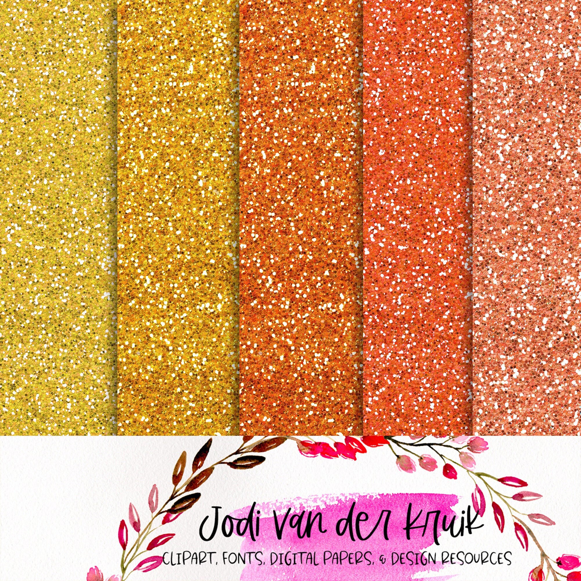 Orange Glitter Papers Gold Sparkle Papers Yellow Digital Etsy