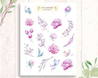 Peony Stickers, Floral Sticker Sheet, Flower Sticker Sheet, Planner Stickers, Bujo Stickers, Erin Condren Stickers, Happy Planner Stickers