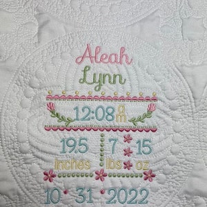 Personalized Baby Stat Heirloom Quilt