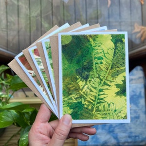 Ensemble unique de cartes printanières botaniques, empreintes de la nature, intérieur vierge, images de monoimpressions imprimées à la main, livraison gratuite aux États-Unis