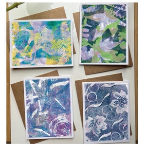 Conjunto único de tarjetas de primavera botánica, impresiones de la naturaleza, interior en blanco, imágenes de monoimpresiones impresas a mano, envío gratuito en los EE. UU.