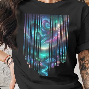 Galaxy Wald T-Shirt, Himmlisches T-Shirt, Psychedelisches Kunst Shirt, Universum Top, Trippy Kleidung, Fantasy Kleidung, kosmisches Geschenk, einzigartiges Design