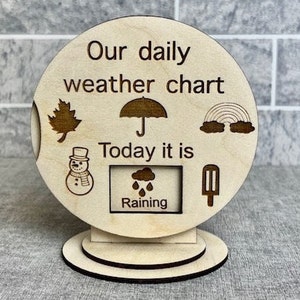 Wood Weather Chart, Personalised Wooden Weather Board, Children's Weather Station, EYFS Resources, Interactive Daily Weather Wheel, Engraved