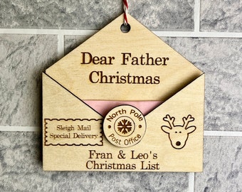 Personalised Letter To Santa Envelope, Father Christmas Letter Decoration, Wooden Envelope Ornament, Dear Santa, Wooden Christmas Tree Decor