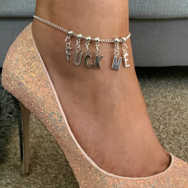 FUCK ME Anklet, Cuckold Threesome Slut Swinger Lifestyle, Sexy Wife Bi-Sexual, Fetish Ankle Chain Jewellery, MFM devil female symbol