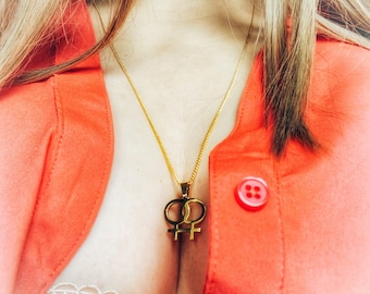 Lesbian Hotwife gold necklace , Hot Wife Cuckold cuckquean LGBT LGBTQ necklace, swinger Lifestyle jewelry, sexy wife HW necklace