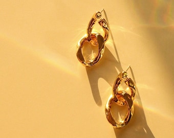 AYDEN | Gold Earrings, Minimal Earrings, Geometric Drop Earrings, Stud Earrings, Contemporary Earrings, peonary