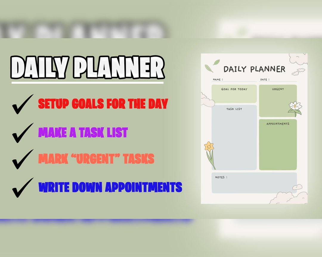 Daily Printable Planner | Great for Tracking Goals, Urgent & Daily Task ...