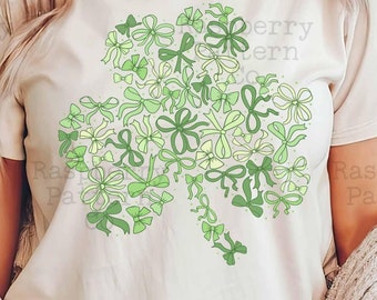 Coquette St Patrick's Day Bow Png, Irish Bow Png, Shamrock Lucky Bow Png, Trendy Coquette Png, St Patrick's Day Shirt Design,Retro Green Bow