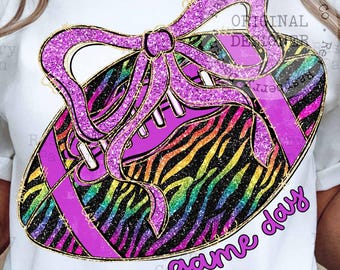 Gameday PNG, Leopard Football png, Football Mom png, Football Shirt Png, Pink Out PNG, Coquette Football PNG, Glitter Football Bow png