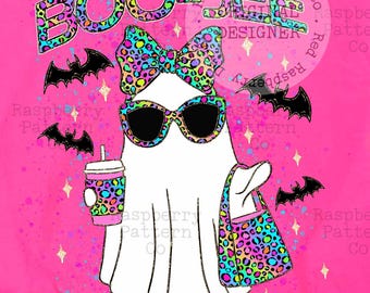 Boo Jee Leopard Print Ghost PNG, Halloween Coffee Ghost Shirt, Trendy Halloween PNG, Cute Spooky Season