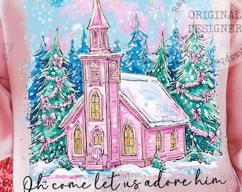 Oh Come Let Us Adore Him Png, Jesus Christmas PNG, Coquette Christmas Tree Png, Hand Drawn, Christian Christmas Png, Watercolor Christmas