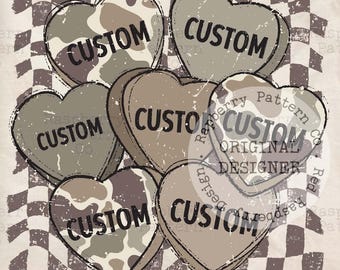 Camo personnalisé Saint-Valentin PNG, coeurs PNG conversation personnalisée, garçon rétro Saint-Valentin de maman, Saint-Valentin chasse en détresse, Saint-Valentin camo canard