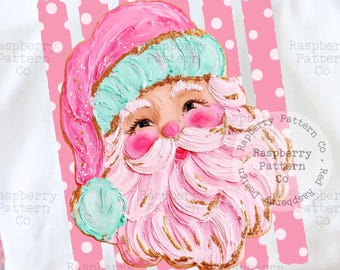Hand-Painted Santa Design | Pink Christmas Stripes PNG | Digital Download PNG File | Cute Christmas shirt | Trendy Christmas Png