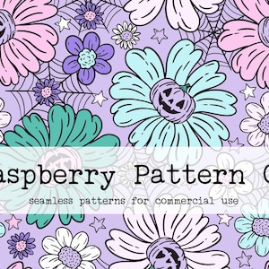 Jack O Lantern Pumpkin Floral Pastel Seamless Pattern for Commercial Use, halloween floral pumpkin seamless,Spider spiderweb spooky seamless
