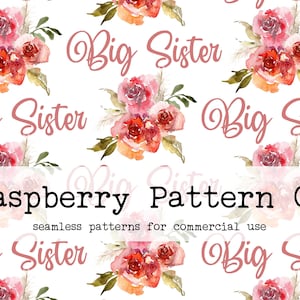 Big Sister Watercolor Floral Seamless Pattern Boho Neutral for Commercial Use, floral seamless, little sister seamless