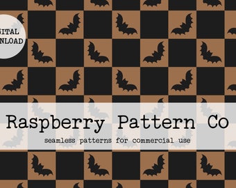 Halloween Bats Seamless Pattern, Halloween Checker seamless, Ghost bat skull pumpkin seamless, Gender Neutral Halloween seamless file