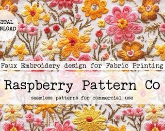 Embroidery Seamless File for Fabric Printing, Summer Floral Embroidery seamless, Cottage Core boho seamless,Floral embroidery seamless file