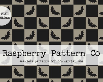 Halloween Bats Seamless Pattern, Halloween Checker seamless, Ghost bat skull pumpkin seamless, Gender Neutral Halloween seamless file